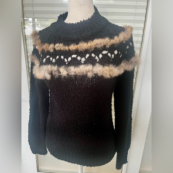 Vintage Skiva black faux fur trim black sweater size small - Picture 3 of 11